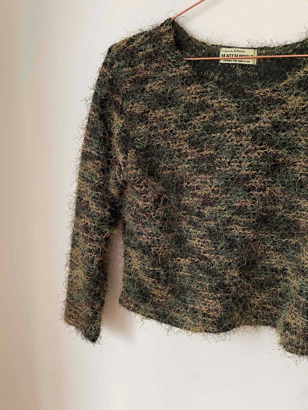 Knitted sweater - Fluffy green cropped sweater wi… - image 3