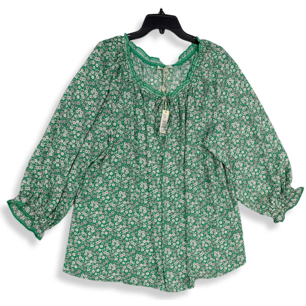 Max Studio NWT Womens Green White Floral Ruffle N… - image 1