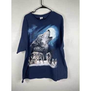 vintage Y2k graphic t shirt Wolf Howling 90s Grap… - image 1