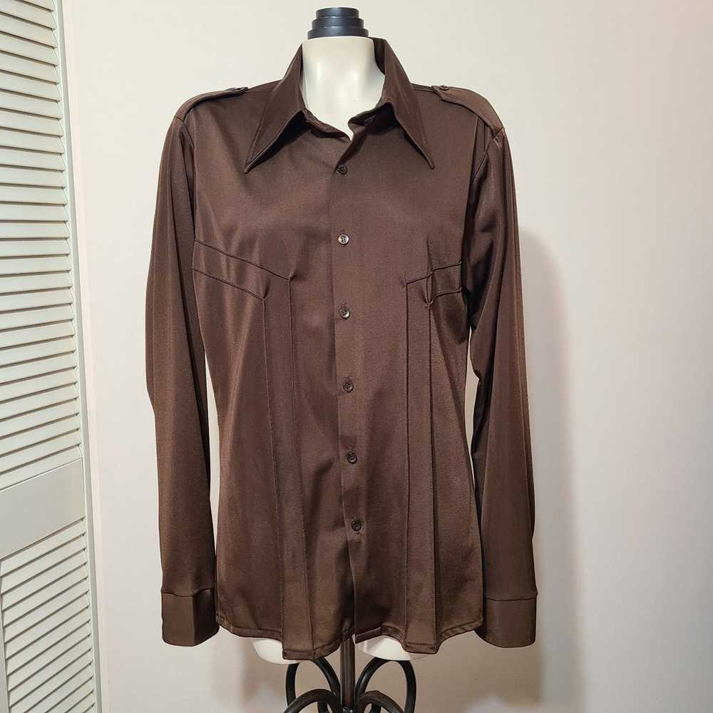 Vintage 70's style brown long-sleeve dress shirt - image 1