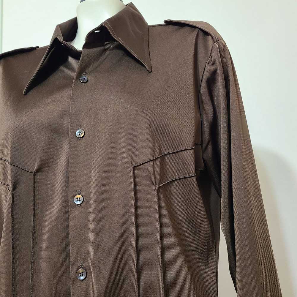 Vintage 70's style brown long-sleeve dress shirt - image 2