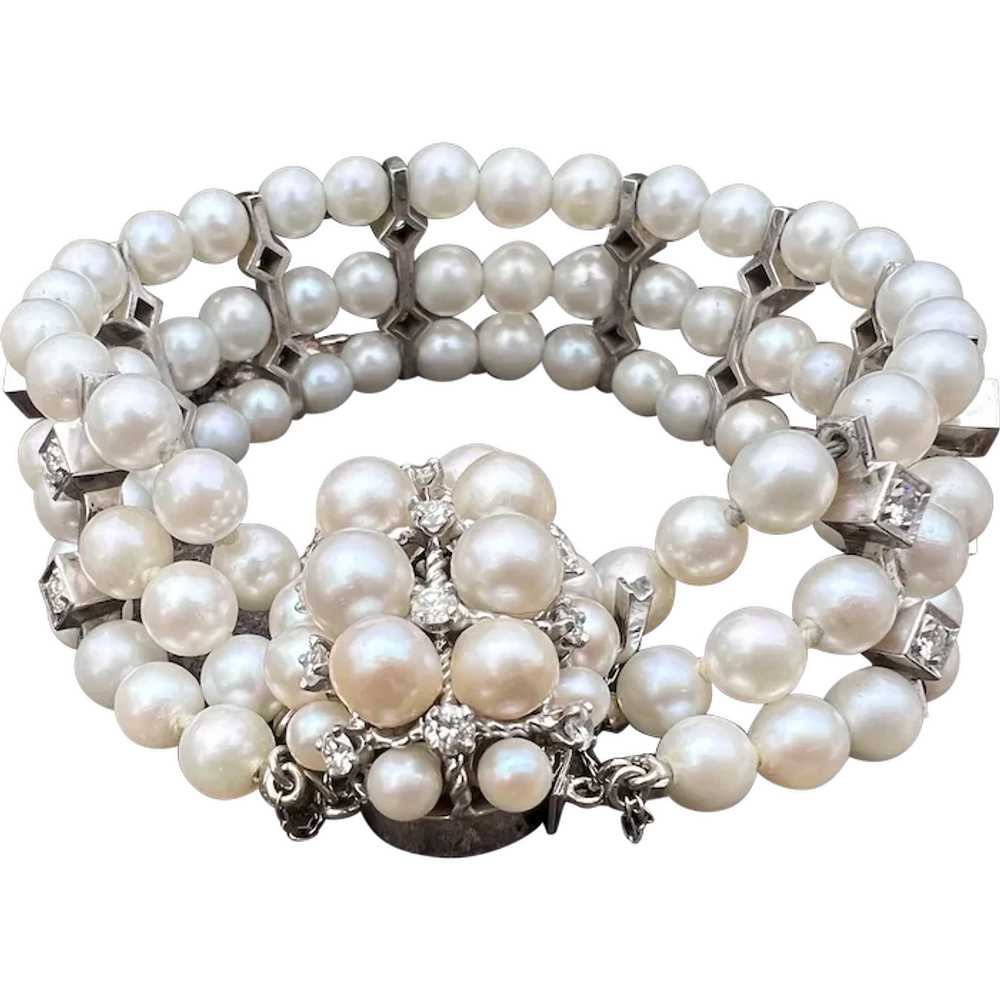 14K White Gold Pearl and Diamond Bracelet - image 1