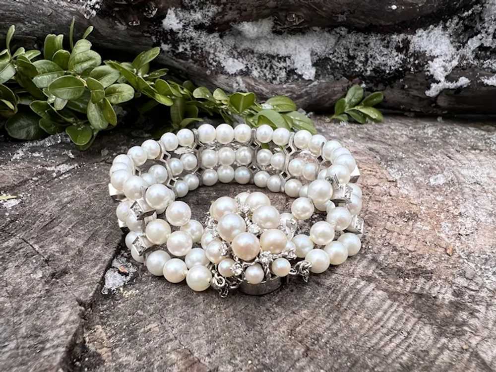 14K White Gold Pearl and Diamond Bracelet - image 3