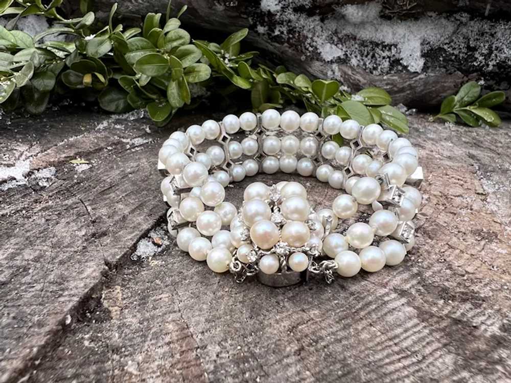 14K White Gold Pearl and Diamond Bracelet - image 6