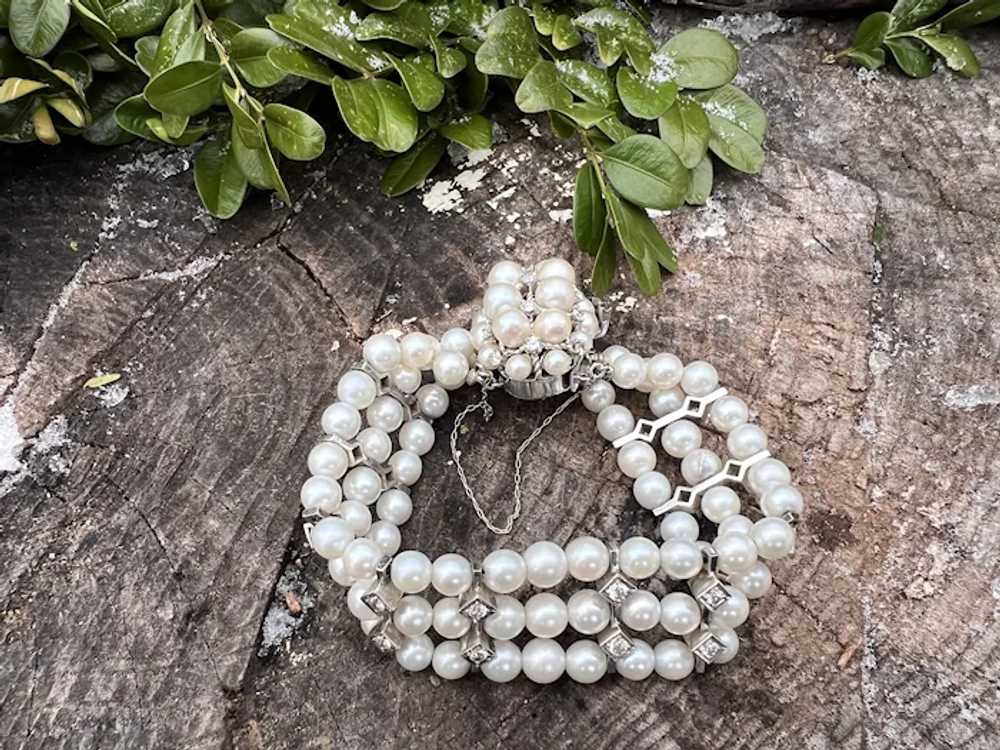 14K White Gold Pearl and Diamond Bracelet - image 7