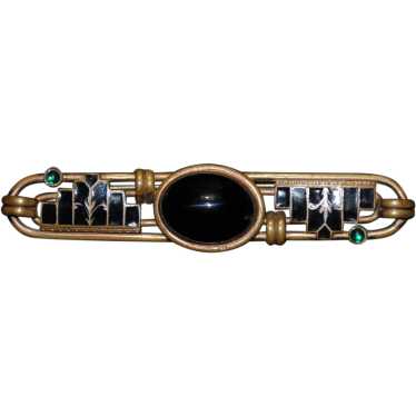 Huge Unique Art Deco Brass Bar Brooch with Black E