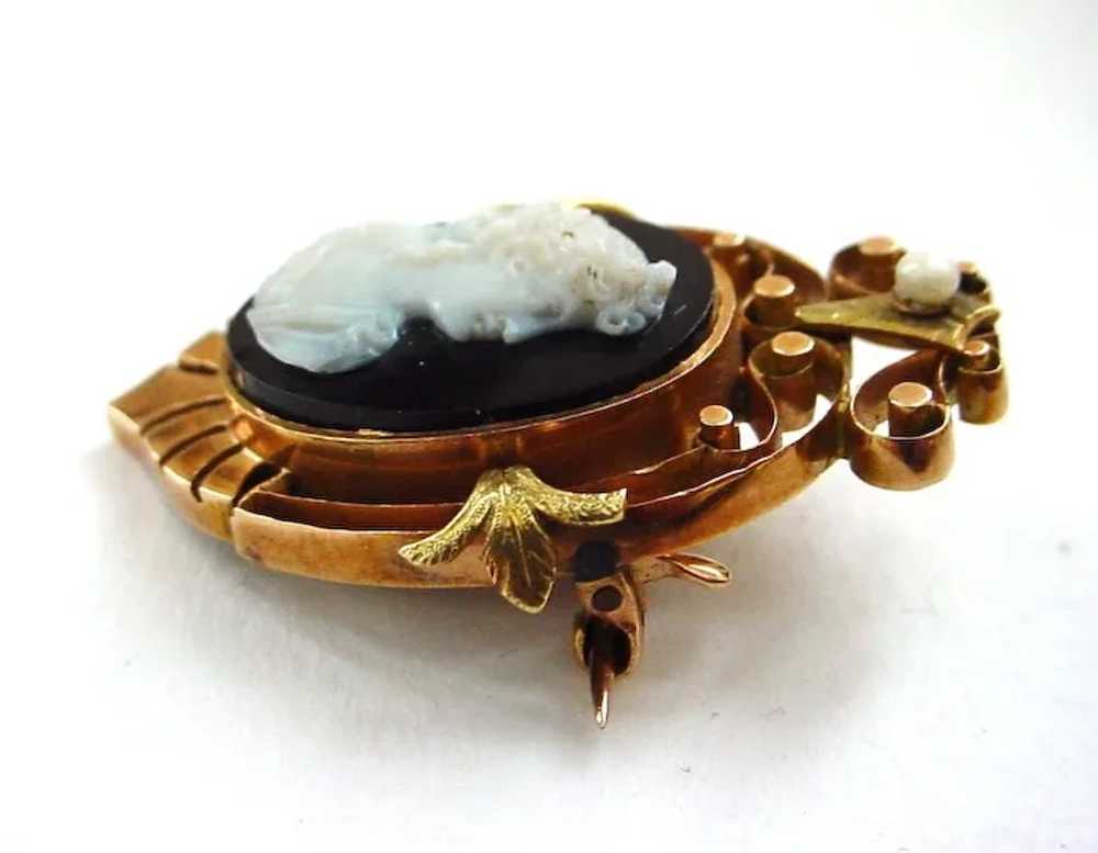 Antique 18K Yellow and Rose Gold Banded Agate Cam… - image 2