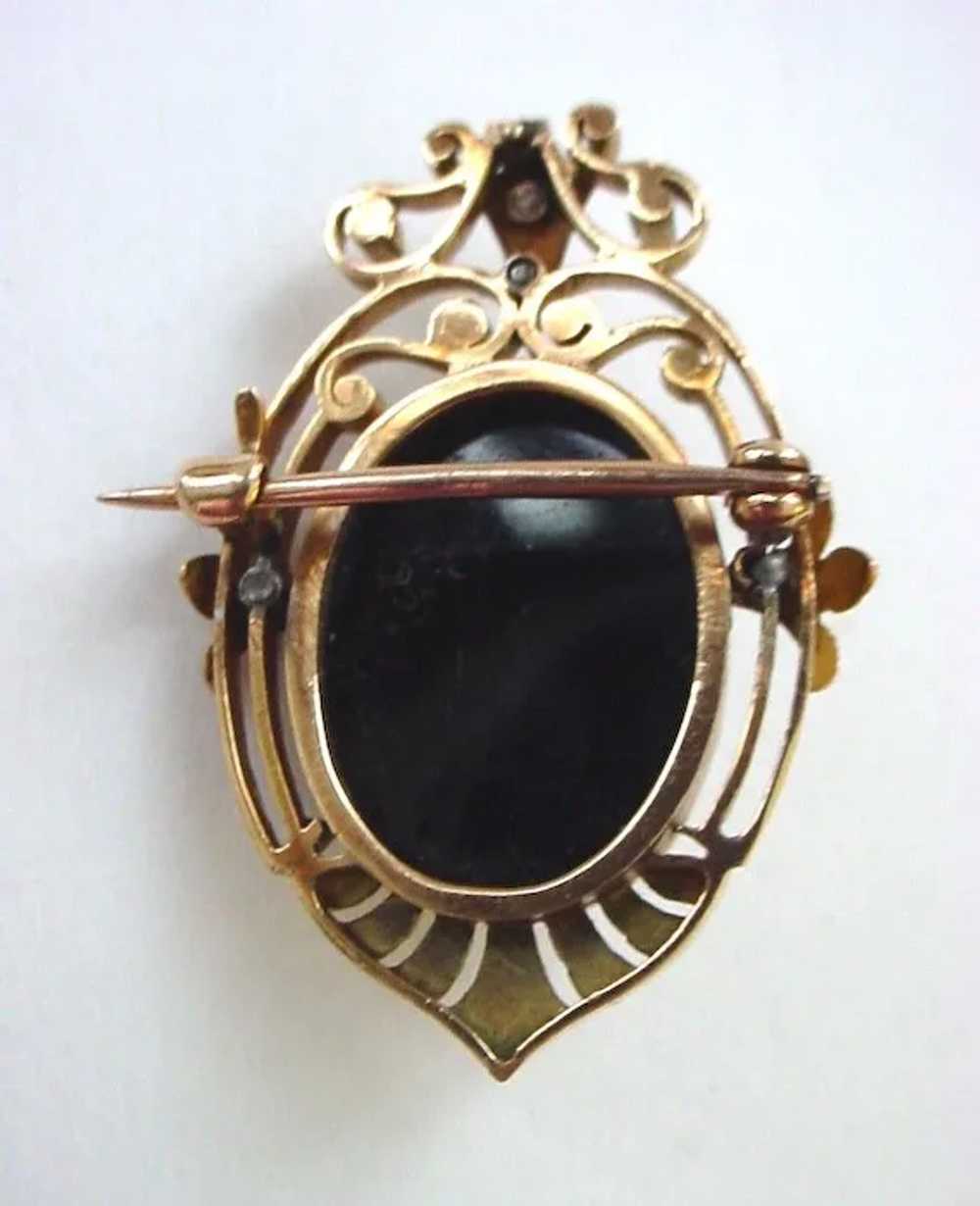 Antique 18K Yellow and Rose Gold Banded Agate Cam… - image 4