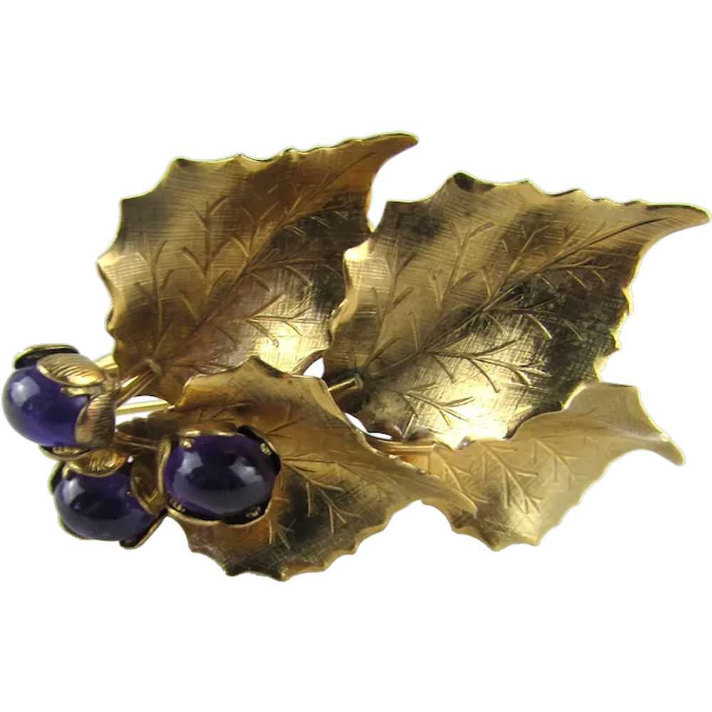 Signed Wells 14 Karat Gold Filled Pin With Purple… - image 1