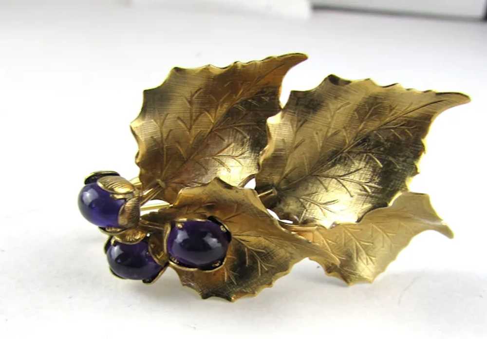 Signed Wells 14 Karat Gold Filled Pin With Purple… - image 3