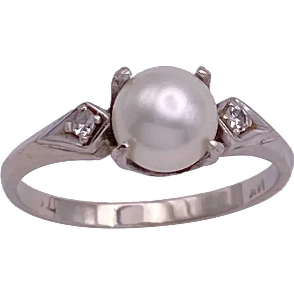Cultured Pearl and Diamond 14K White Gold 6.5 MM - image 1