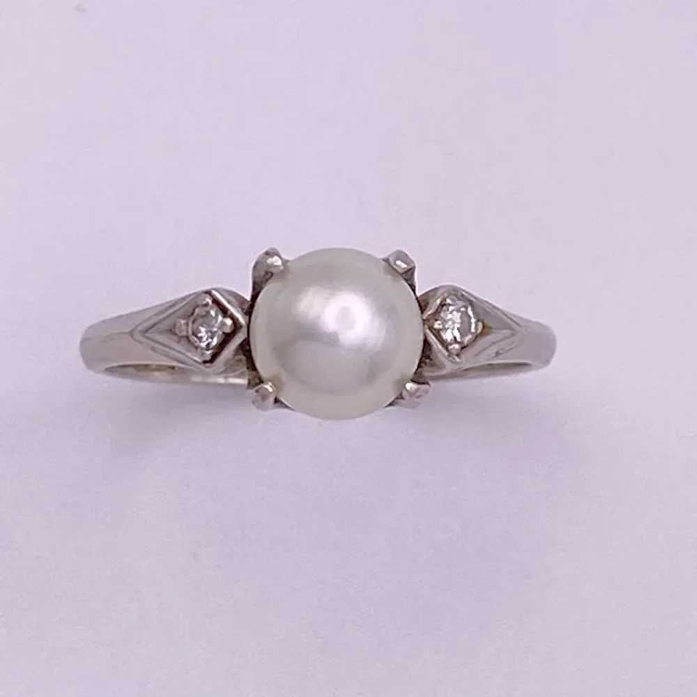 Cultured Pearl and Diamond 14K White Gold 6.5 MM - image 3