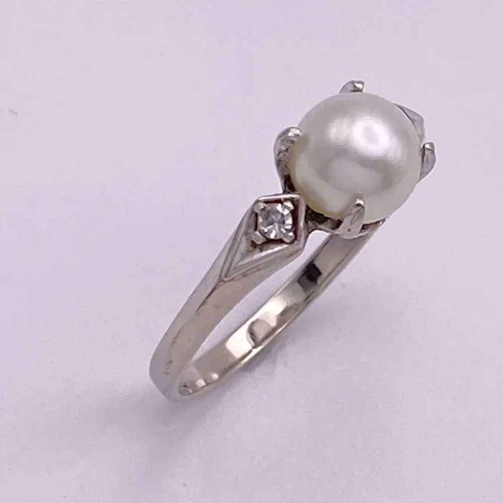 Cultured Pearl and Diamond 14K White Gold 6.5 MM - image 4