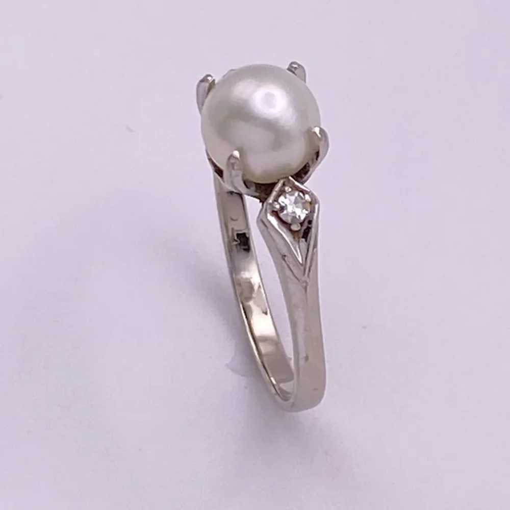 Cultured Pearl and Diamond 14K White Gold 6.5 MM - image 5