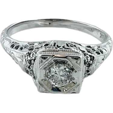 18K White Gold Filigree Diamond Ring Size 7 #16547