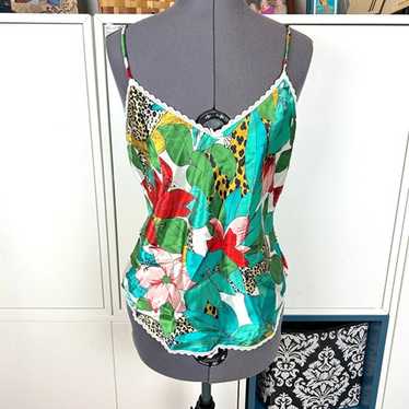 1980's Tropical Print Satin Camisole - image 1