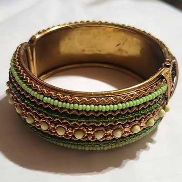 VINTAGE Brass Cuff with Sequins and Seed Beads Gr… - image 1