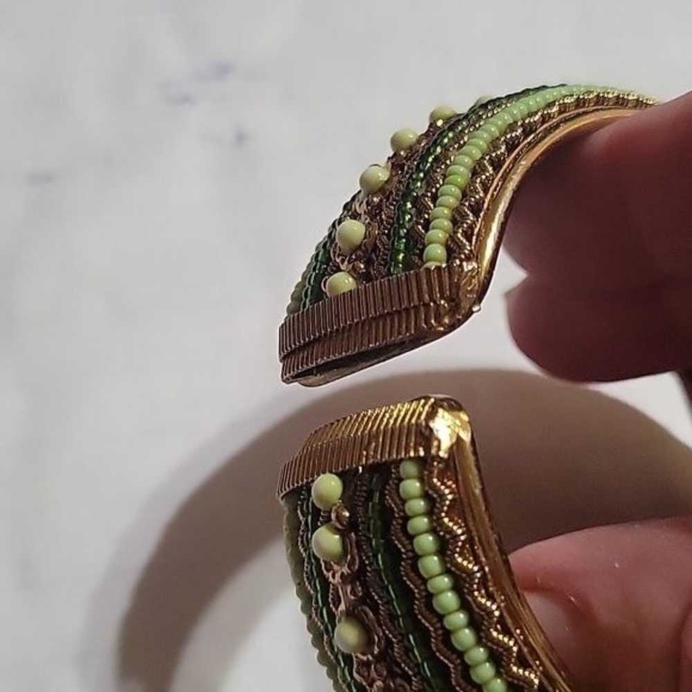 VINTAGE Brass Cuff with Sequins and Seed Beads Gr… - image 2