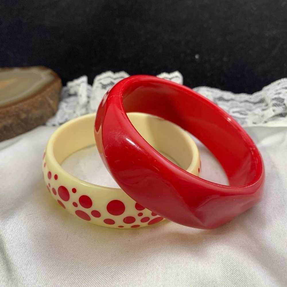 2 VINTAGE RED & RED AND WHITE BANGLES - image 1