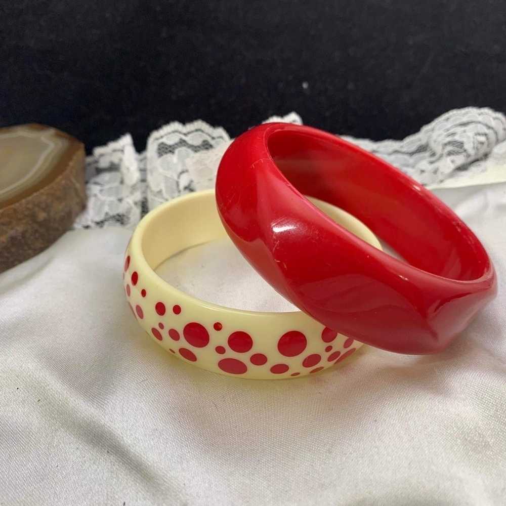 2 VINTAGE RED & RED AND WHITE BANGLES - image 3