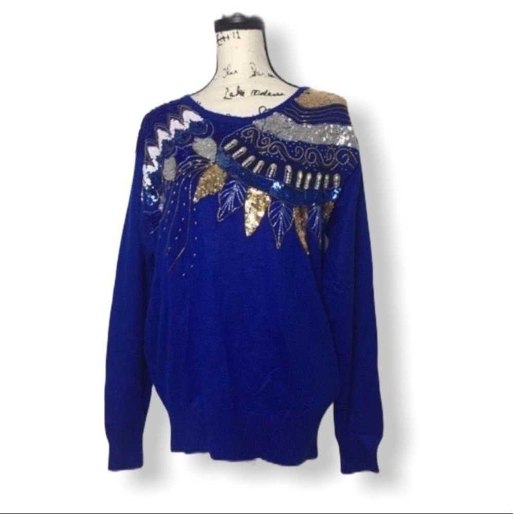 Other Vintage Tina blue embellished sweater - image 1
