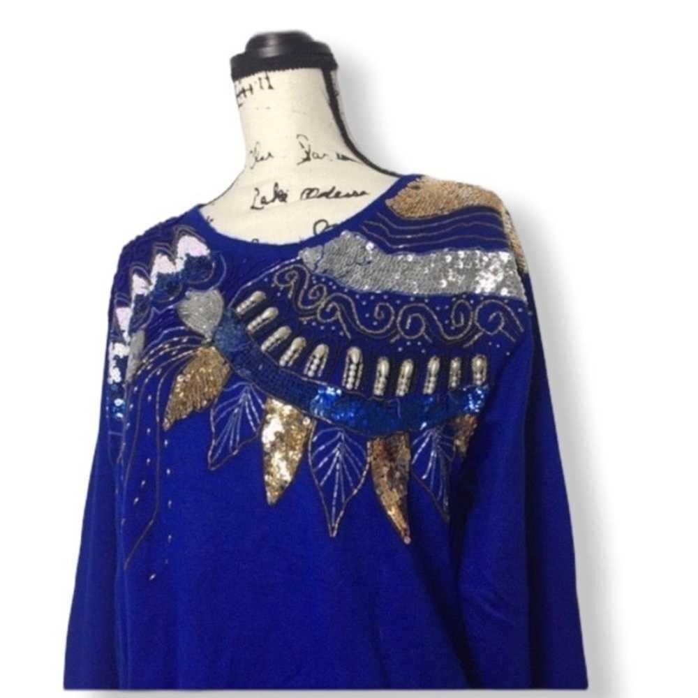Other Vintage Tina blue embellished sweater - image 3