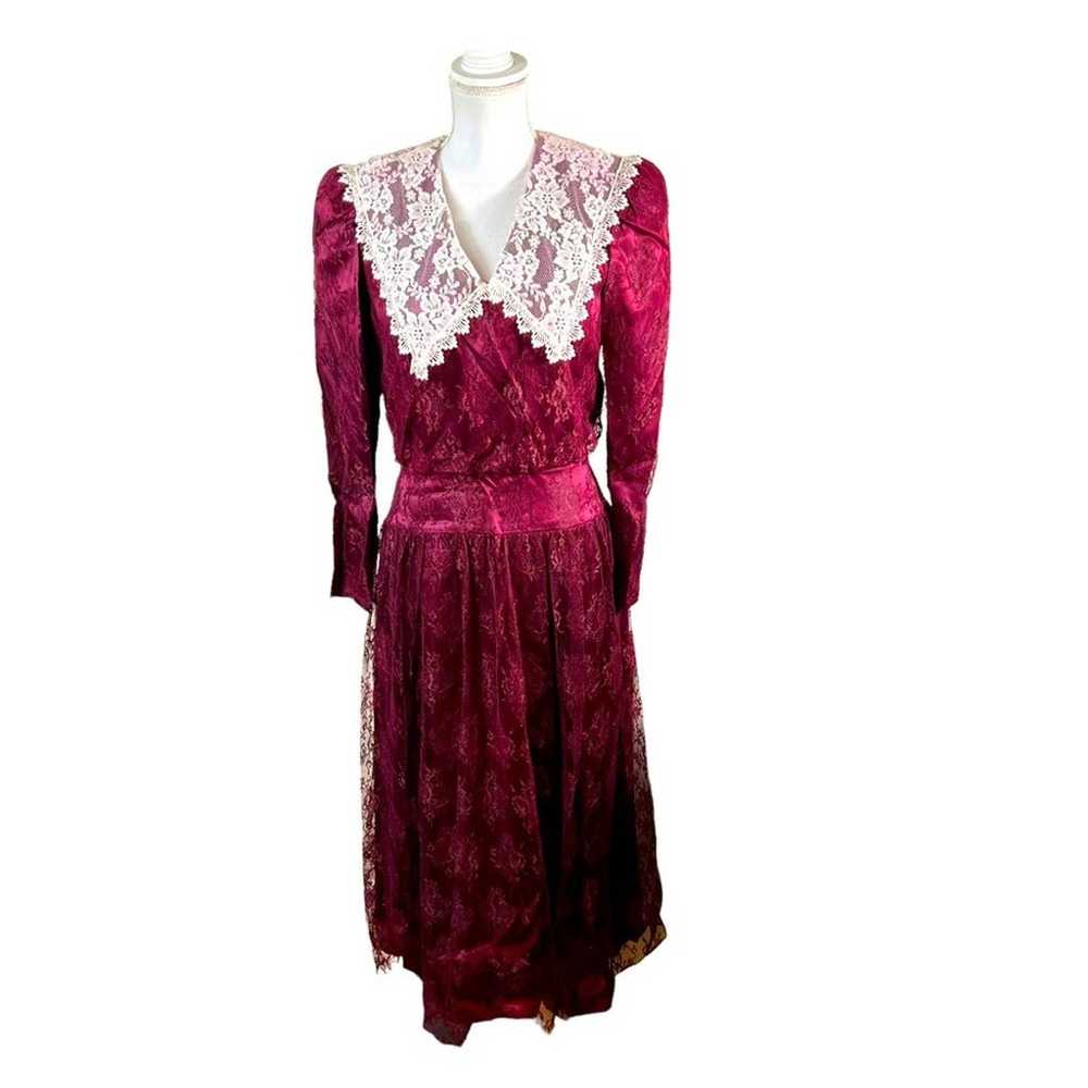 Vintage 1980s Gunne Sax Prairie Lace Collar Dress - image 1