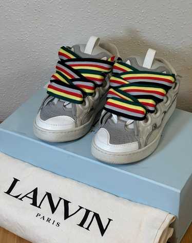 Lanvin LANVIN Off-white & Grey Curb Leather Sneake