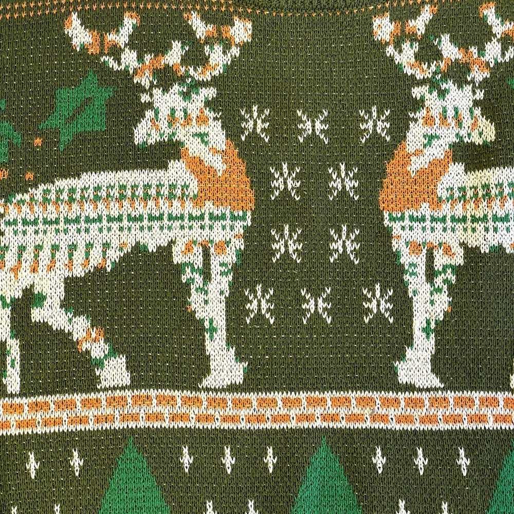 Unkwn 60’s Green KNIT Cotton REINDEER In FOREST N… - image 2
