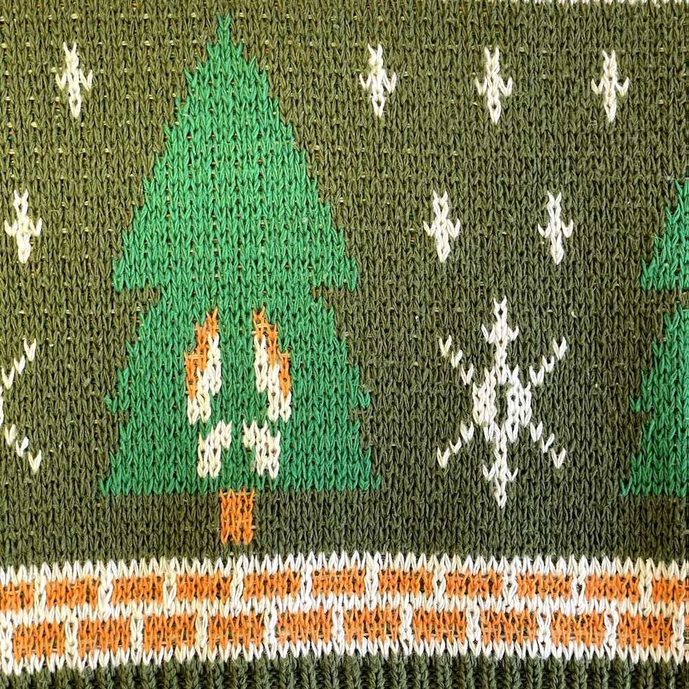 Unkwn 60’s Green KNIT Cotton REINDEER In FOREST N… - image 3