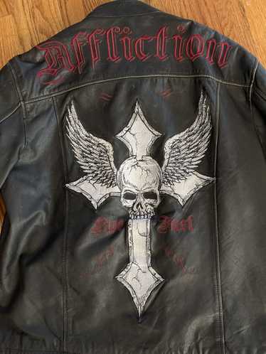 Affliction skull leather on sale jacket