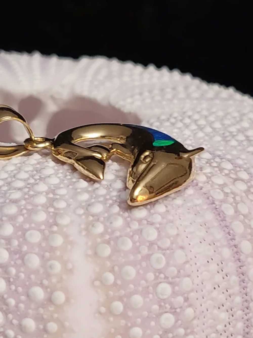 Happy 14K Gold Dolphin 3.65 Grams Pendant with Op… - image 10