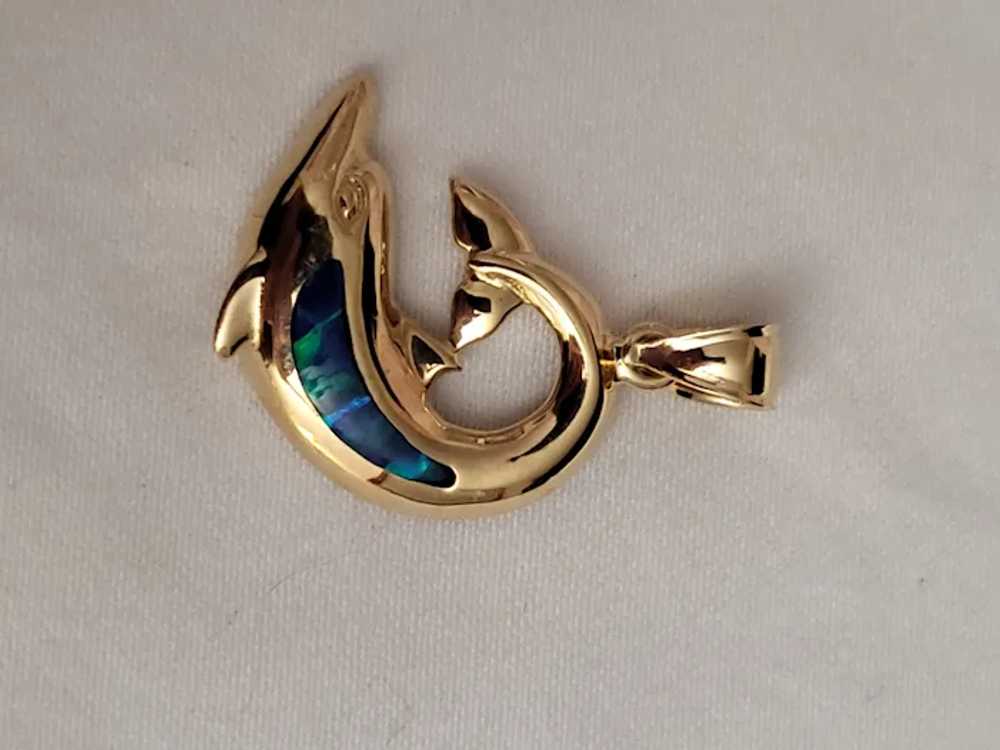Happy 14K Gold Dolphin 3.65 Grams Pendant with Op… - image 3