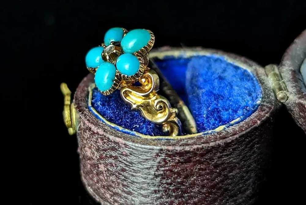 Antique Regency Turquoise and Diamond ring, Forge… - image 11