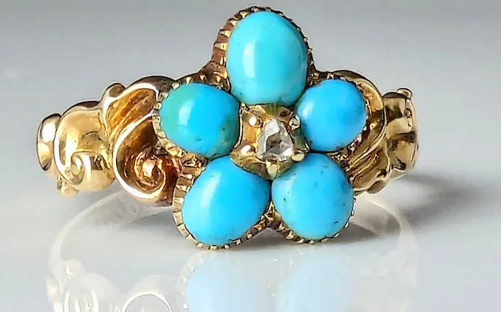 Antique Regency Turquoise and Diamond ring, Forge… - image 12