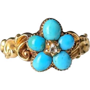 Antique Regency Turquoise and Diamond ring, Forge… - image 1