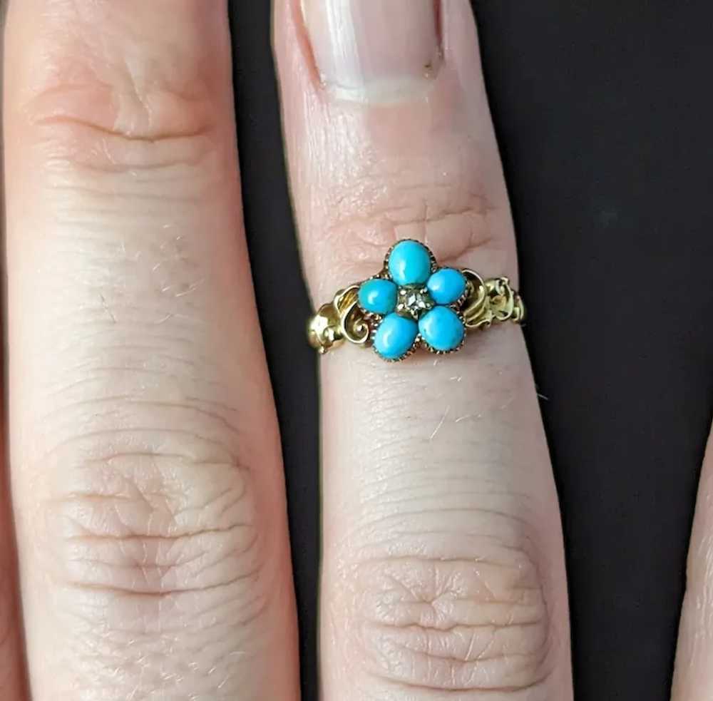 Antique Regency Turquoise and Diamond ring, Forge… - image 7