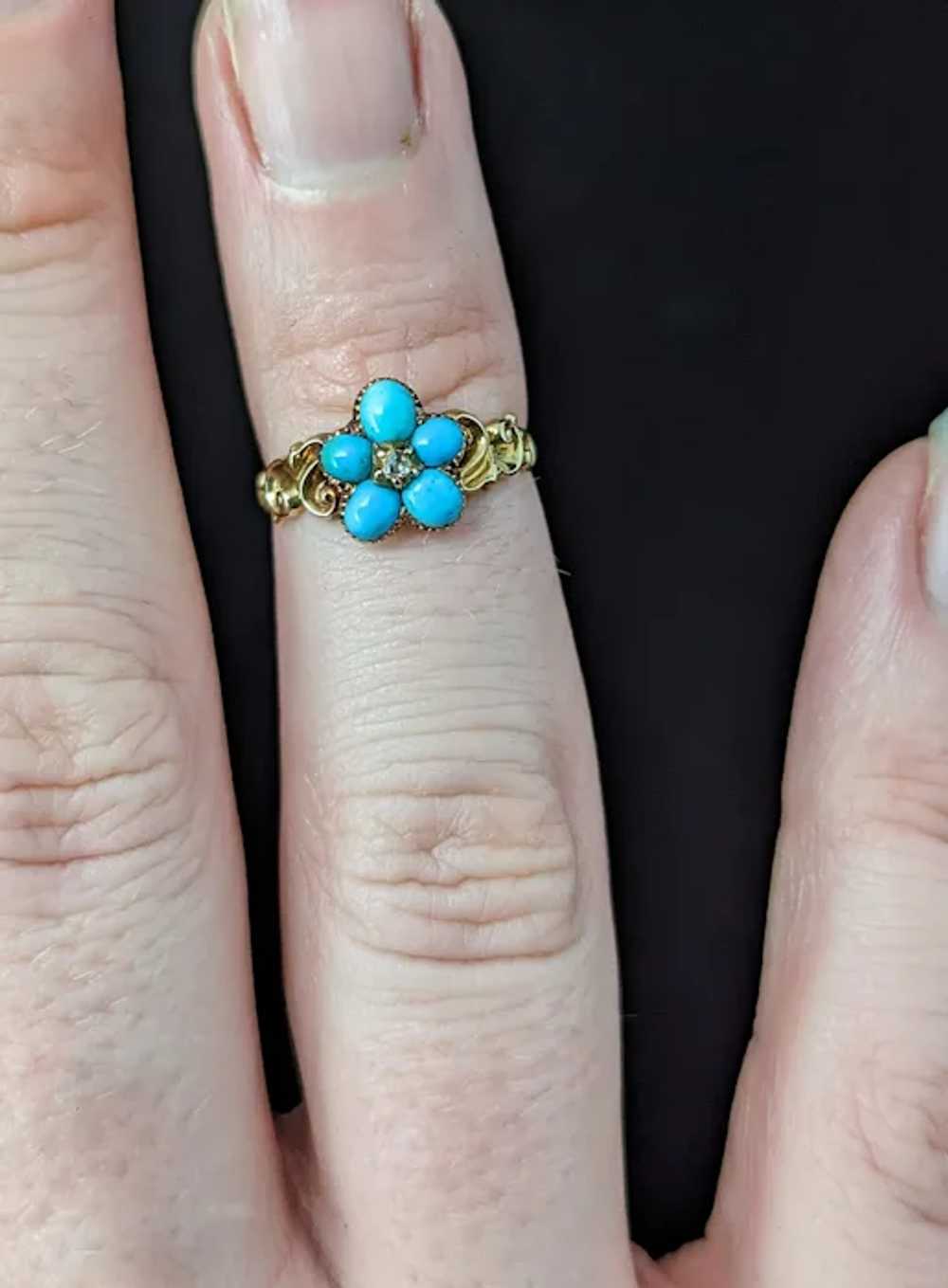 Antique Regency Turquoise and Diamond ring, Forge… - image 8
