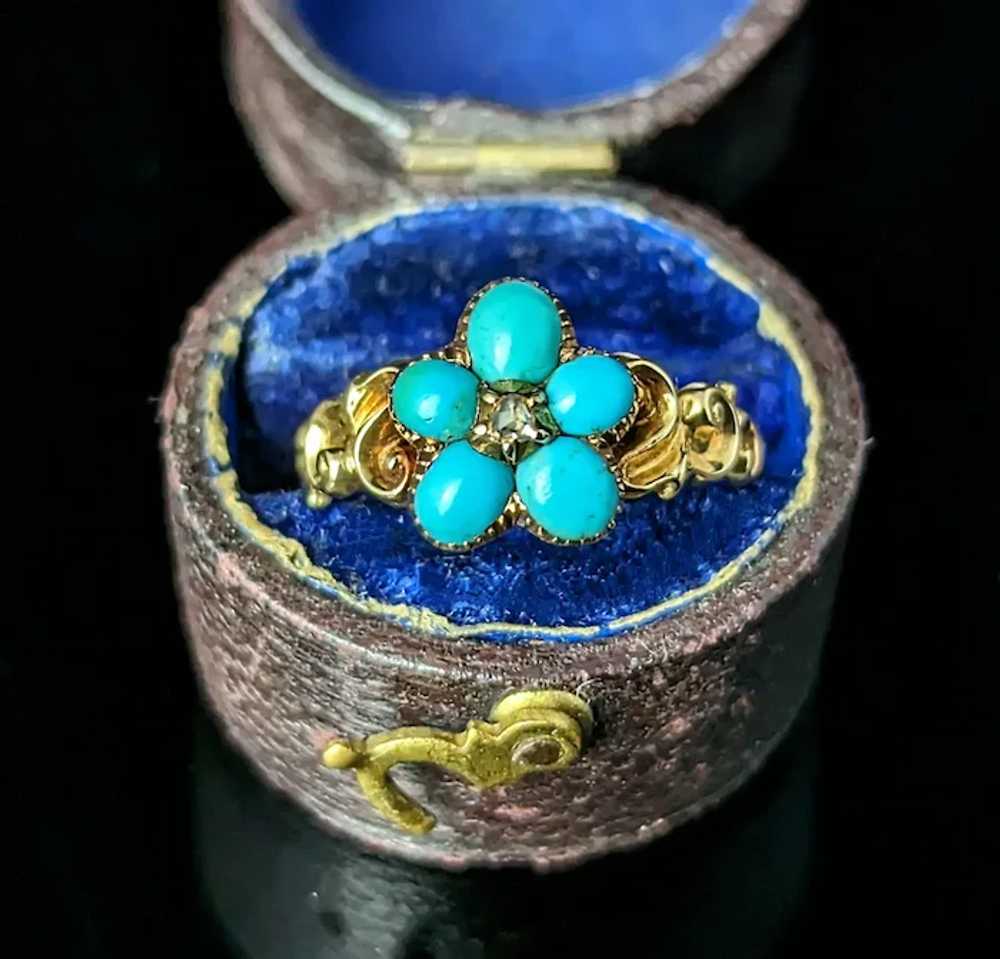 Antique Regency Turquoise and Diamond ring, Forge… - image 9