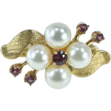 14K 1960's Pearl Ruby Necklace Clasp Clip  Yellow… - image 1