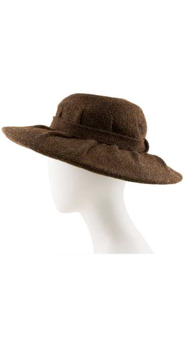 Chanel 1997 F/W Brown Tweed Pleated Wide Brim Hat