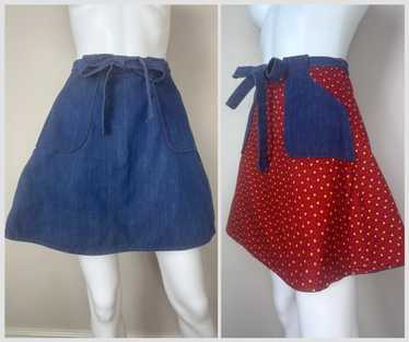 1970s Reversible Denim Wrap Mini Skirt, Floral Pr… - image 1