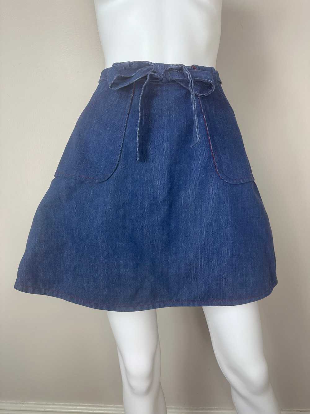1970s Reversible Denim Wrap Mini Skirt, Floral Pr… - image 2