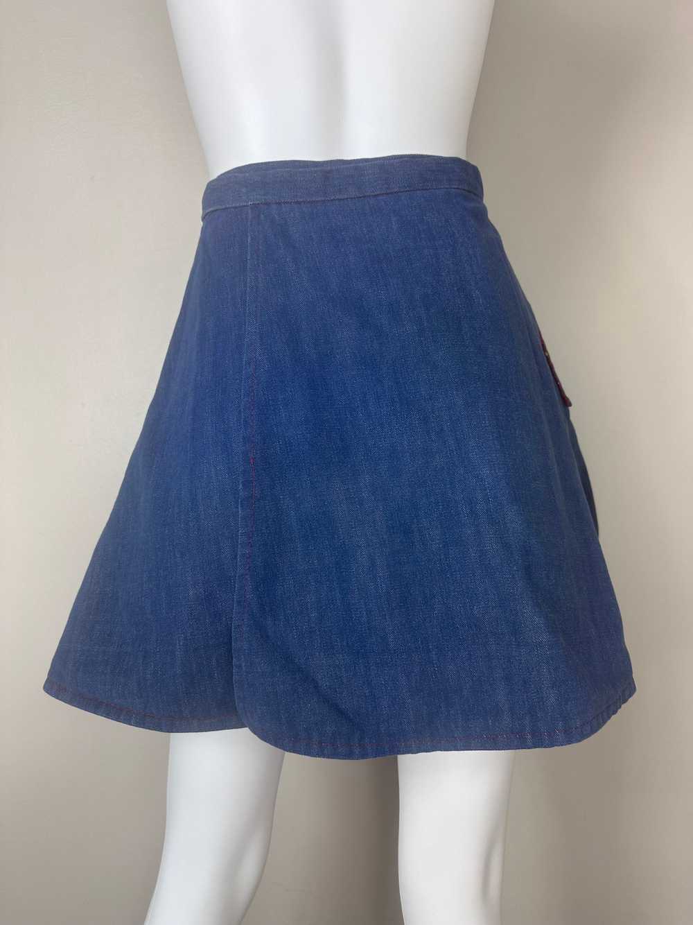 1970s Reversible Denim Wrap Mini Skirt, Floral Pr… - image 3