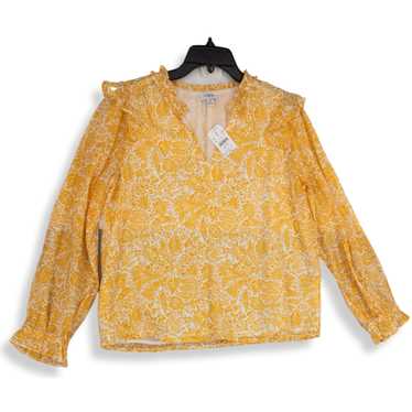 J. Crew NWT Womens Yellow Floral Long Sleeve V-Ne… - image 1