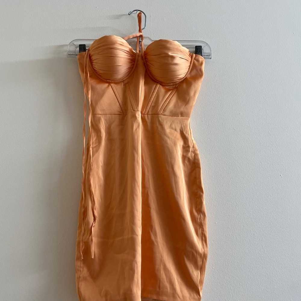 OhPolly Bodycon Orange Satin Bustier Dress - image 2