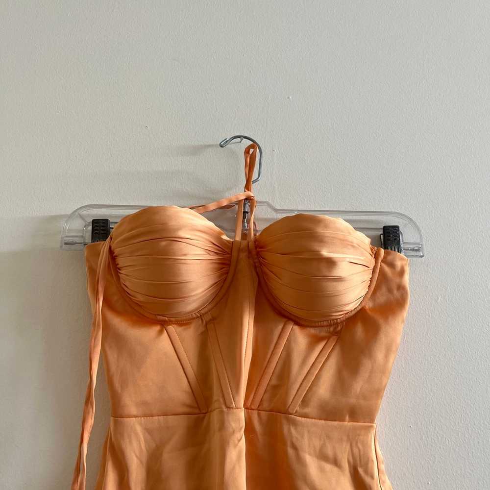 OhPolly Bodycon Orange Satin Bustier Dress - image 3