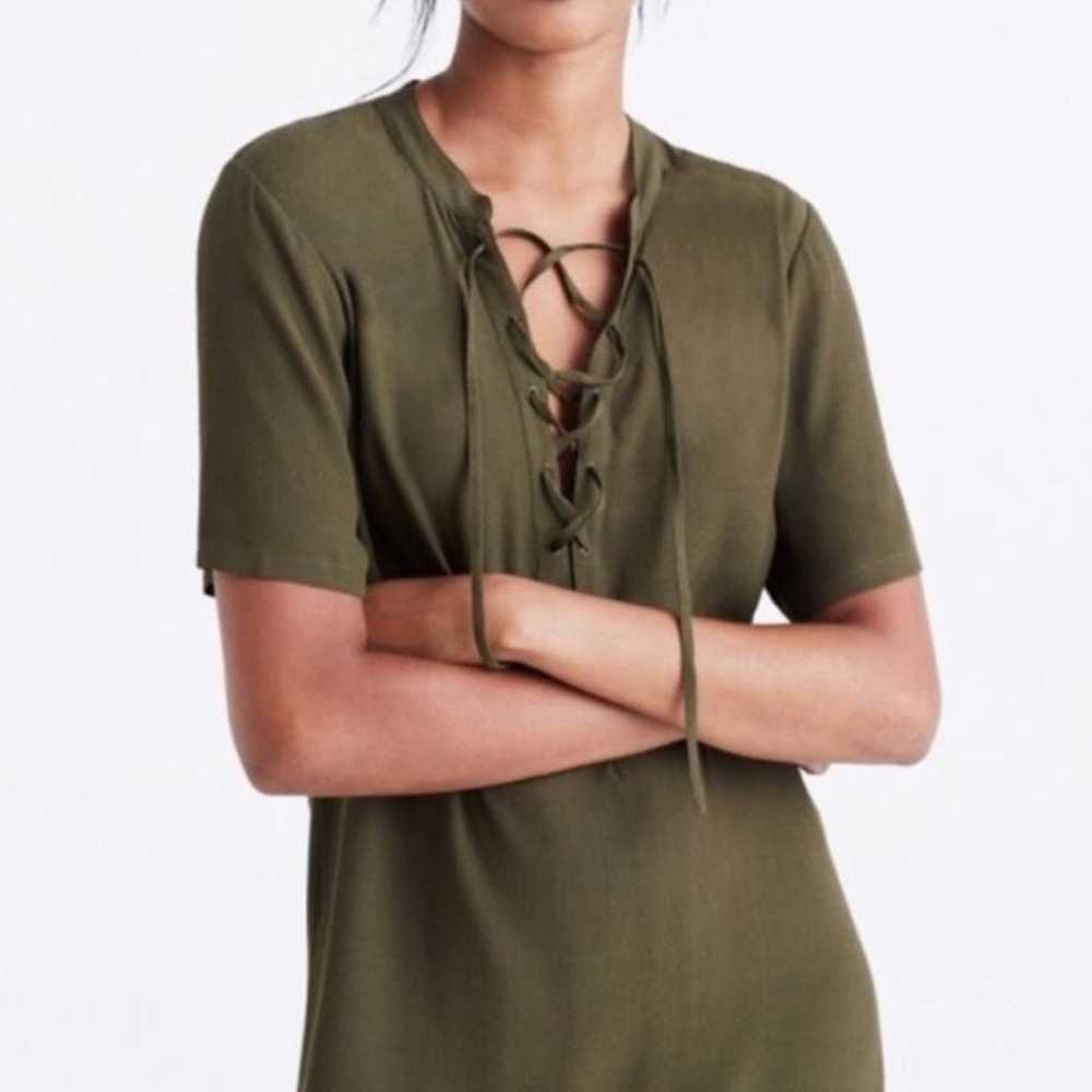 Madewell Novella Lace-Up Dress in Olive Green | XS - image 3