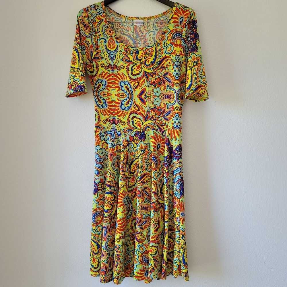 LulaRoe Nicole Yellow L Fit & Flare Dress Large H… - image 1