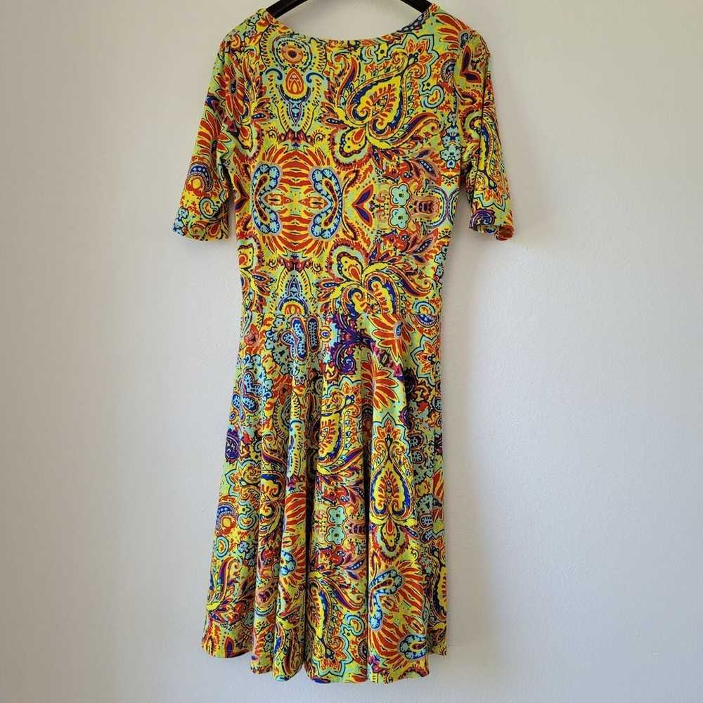 LulaRoe Nicole Yellow L Fit & Flare Dress Large H… - image 2